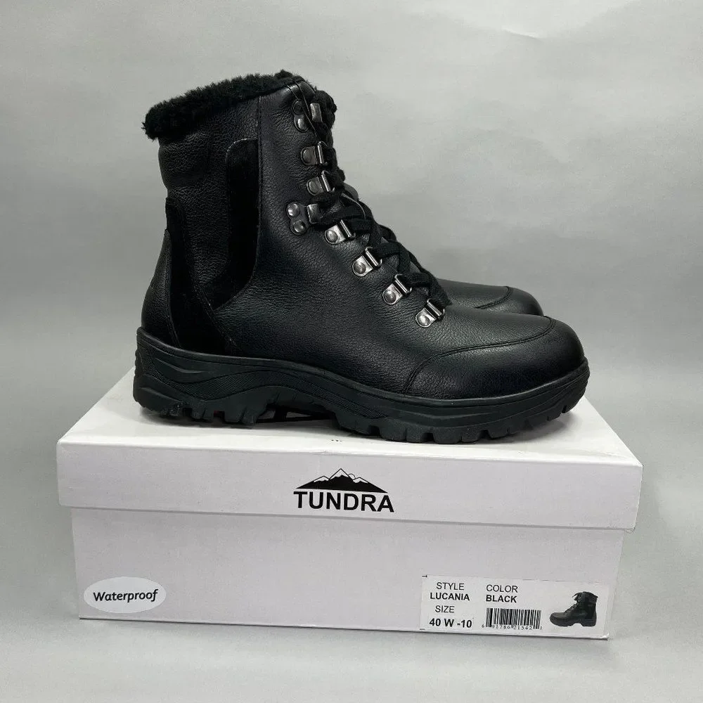 Tundra Lucania Boots Women's‎ Size 10 Black Leather Waterproof Lace Up Combat